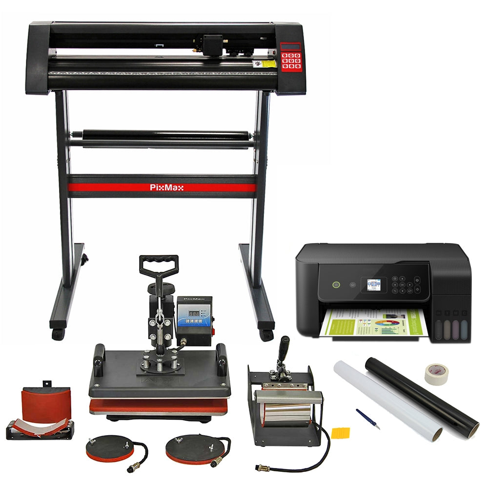 Kit Plotter Corte de Vinilo, Prensas Térmicas 5en1 PixMax e Impresora & Pack Wedding