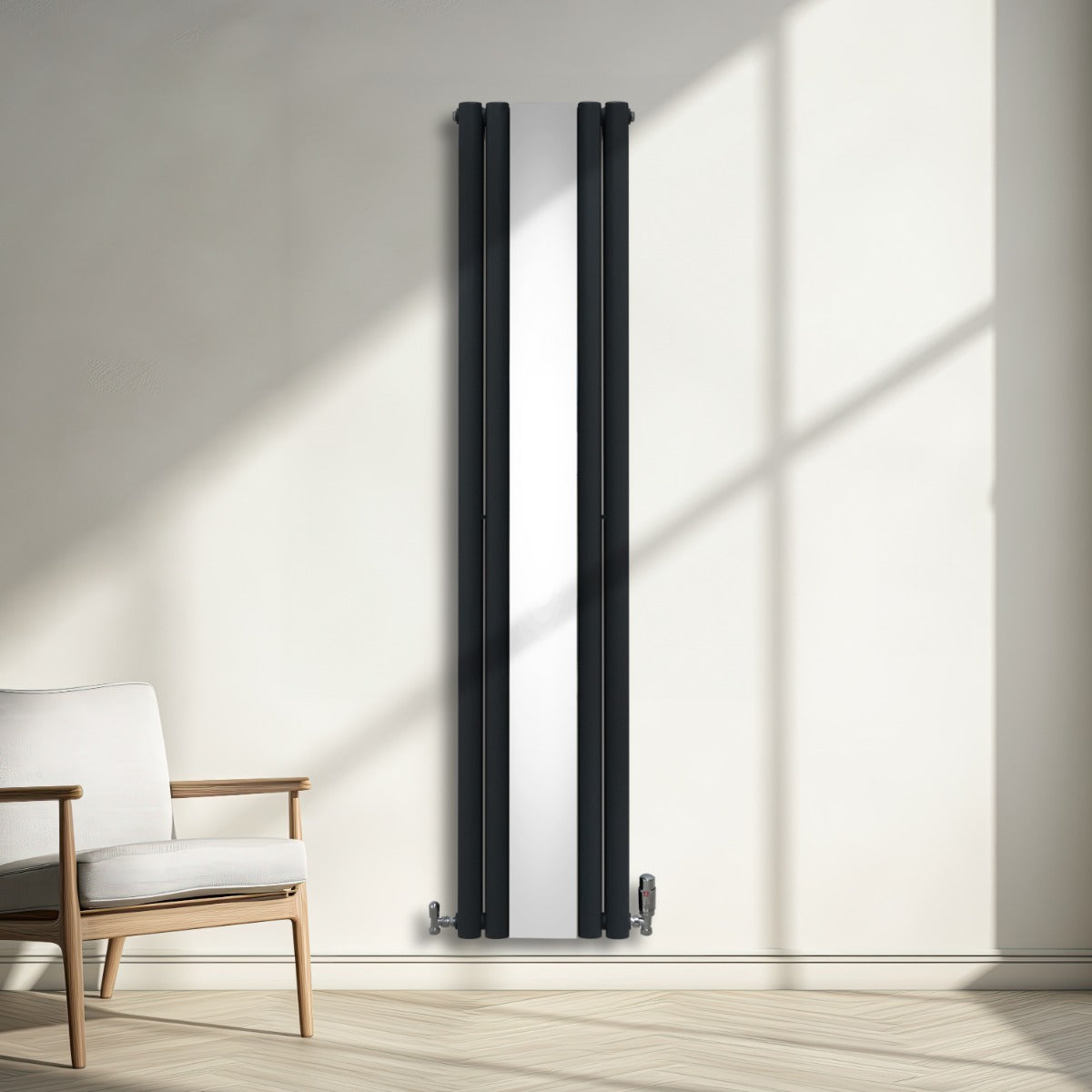 Radiador de Columna Ovalada con Espejo y Válvulas - 1800 mm x 380 mm - Gris Antracita