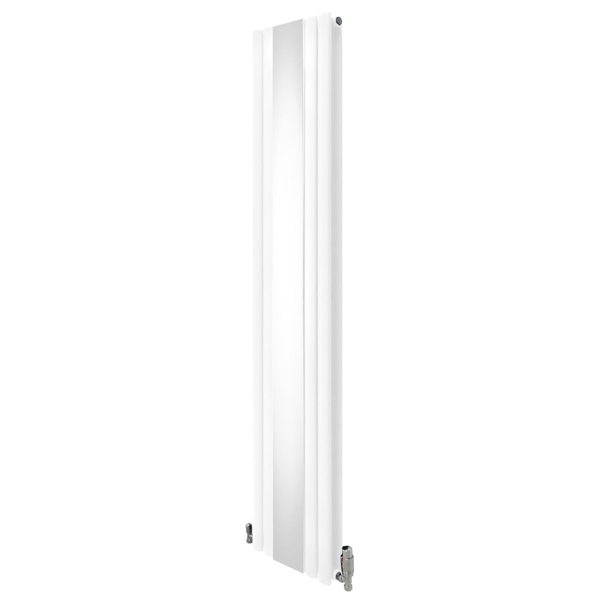 Radiador de columna ovalada blanco de 1800 mm x 380 mm con espejo y válvulas, diseño elegante y moderno para espacios contemporáneos