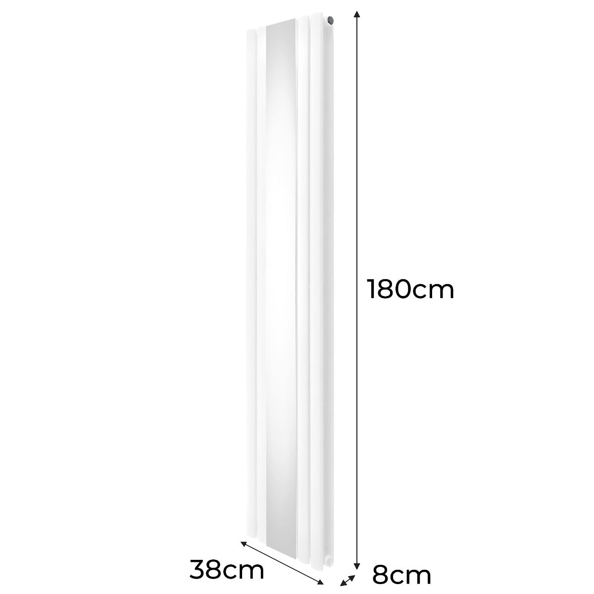 Radiador de columna ovalada blanco de 1800 mm x 380 mm con espejo y válvulas, diseño moderno y elegante, ideal para cualquier espacio