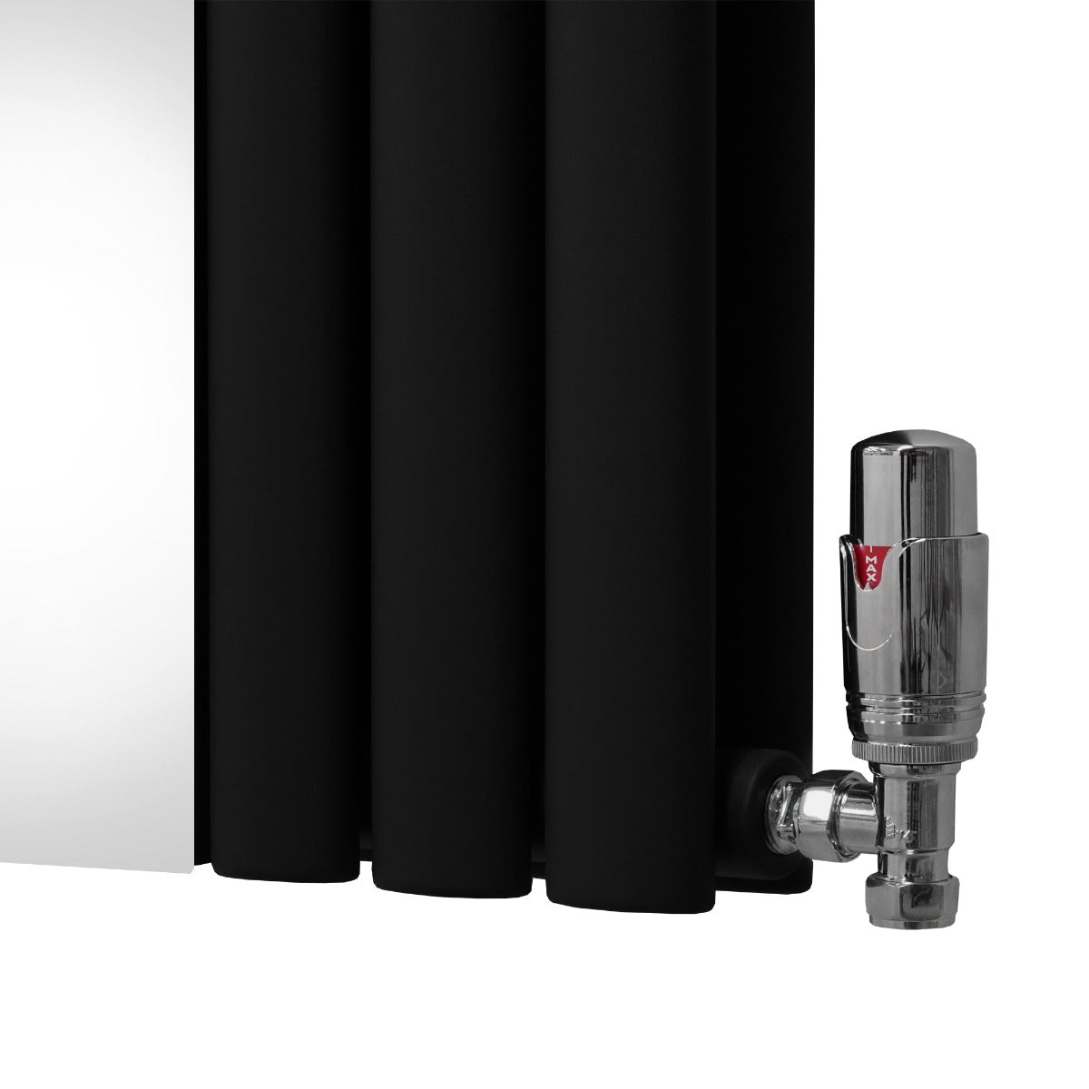 Radiador de Columna Ovalada con Espejo y Válvulas - 1800 mm x 380 mm - Negro