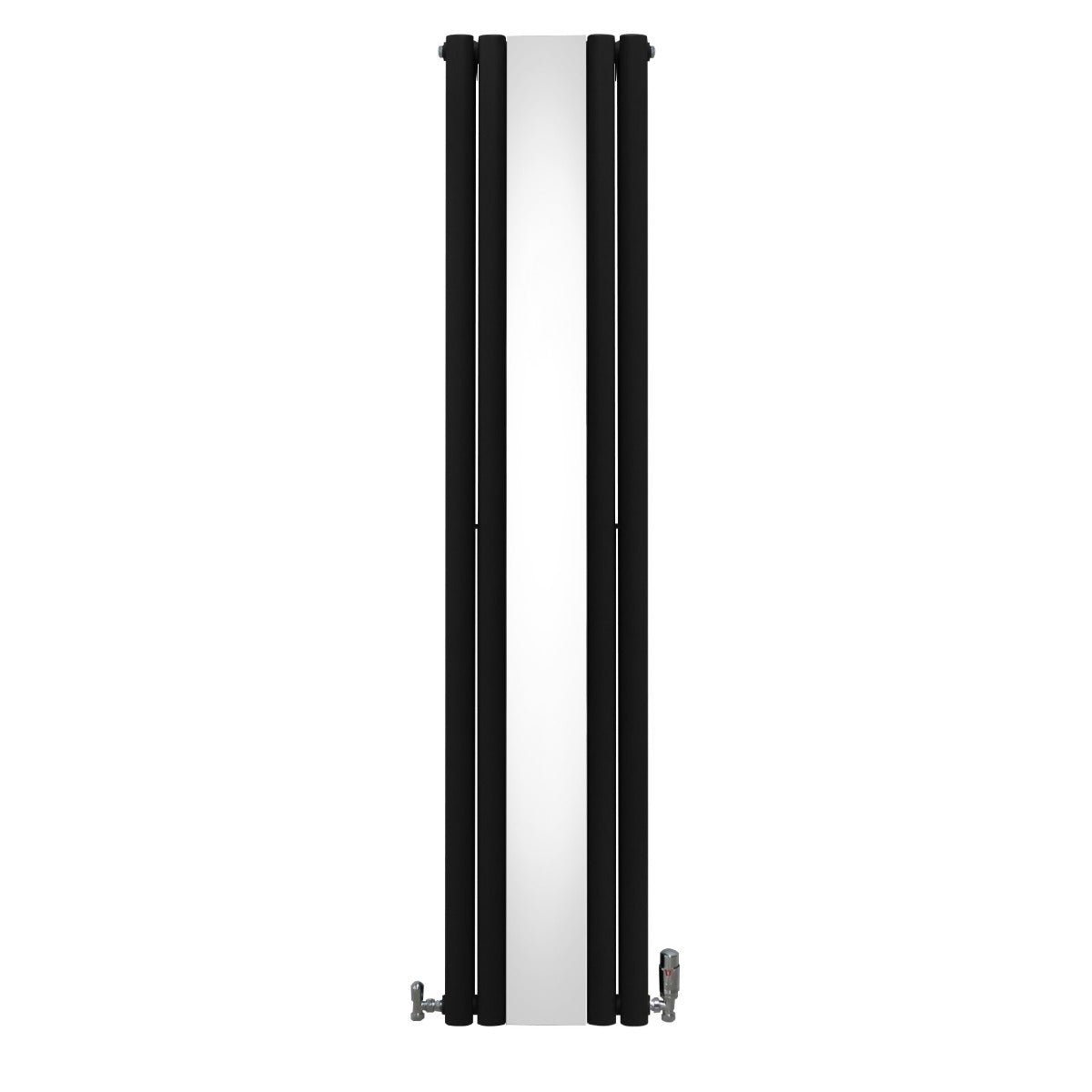 Radiador de Columna Ovalada con Espejo y Válvulas - 1800 mm x 380 mm - Negro