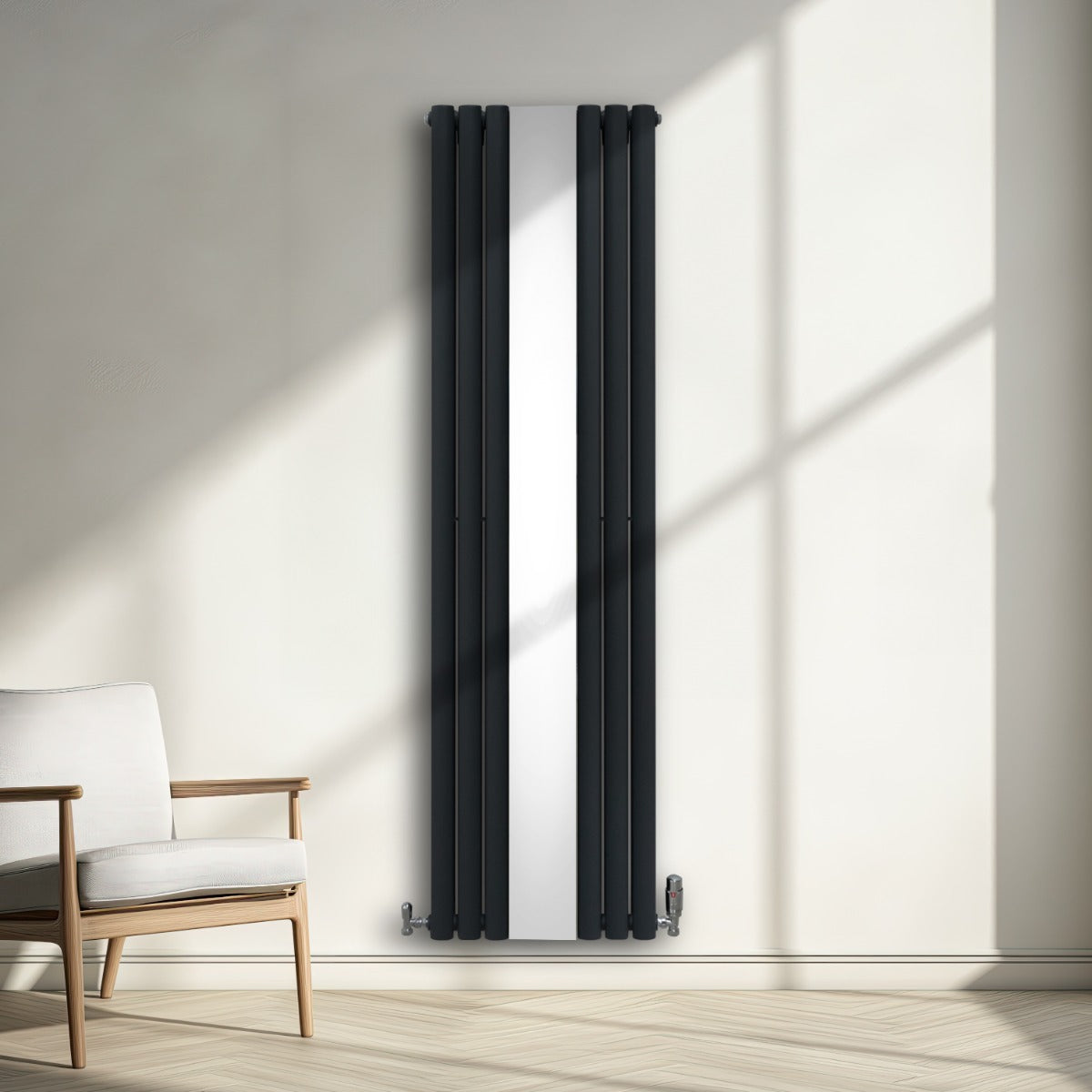 Radiador de Columna Ovalada con Espejo y Válvulas - 1800 mm x 500 mm - Gris Antracita