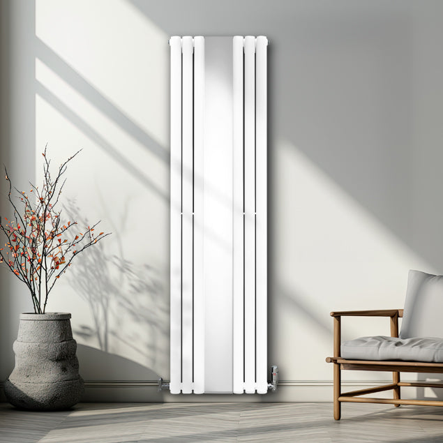 Radiador de Columna Ovalada con Espejo y Válvulas - 1800 mm x 500 mm - Blanco