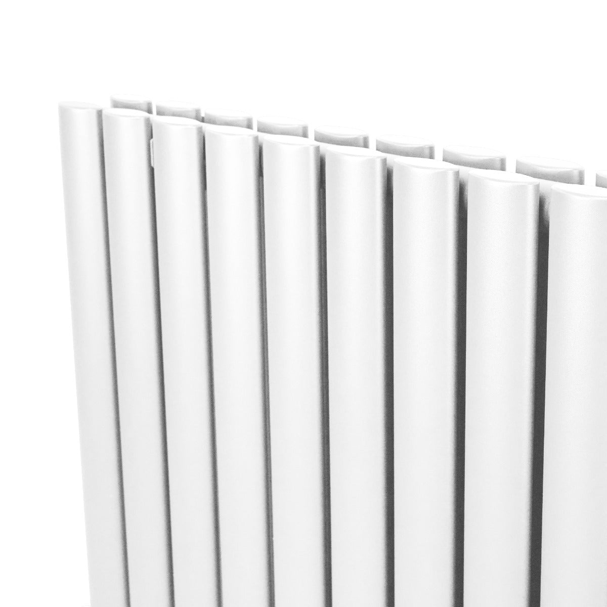 Radiador de columna ovalada blanco de 600mm x 600mm con válvulas cromadas TRV, diseño moderno y acabado liso y brillante