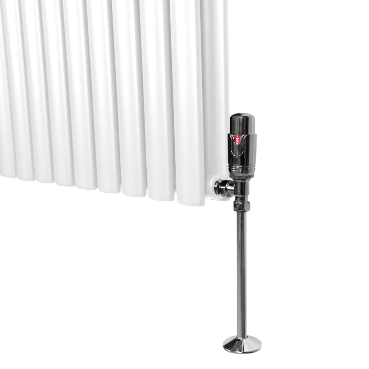 Radiador de columna ovalada blanco de 600mm x 600mm con válvula cromada TRV, diseño elegante y moderno, acabado brillante