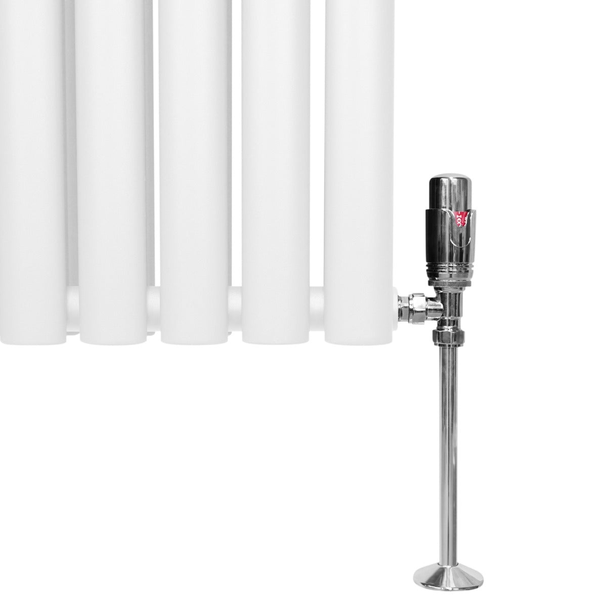 Radiador de columna ovalada blanco de 600mm x 600mm con válvula cromada TRV brillante y elegante, ideal para cualquier espacio