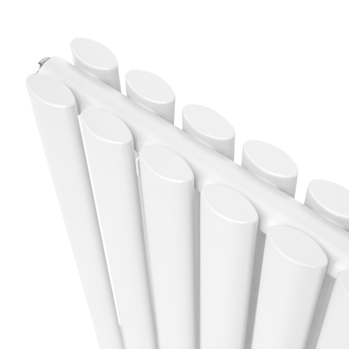 Radiador de columna ovalada blanco de 600mm x 600mm con válvulas cromadas TRV, diseño moderno y elegante, superficie lisa y brillante