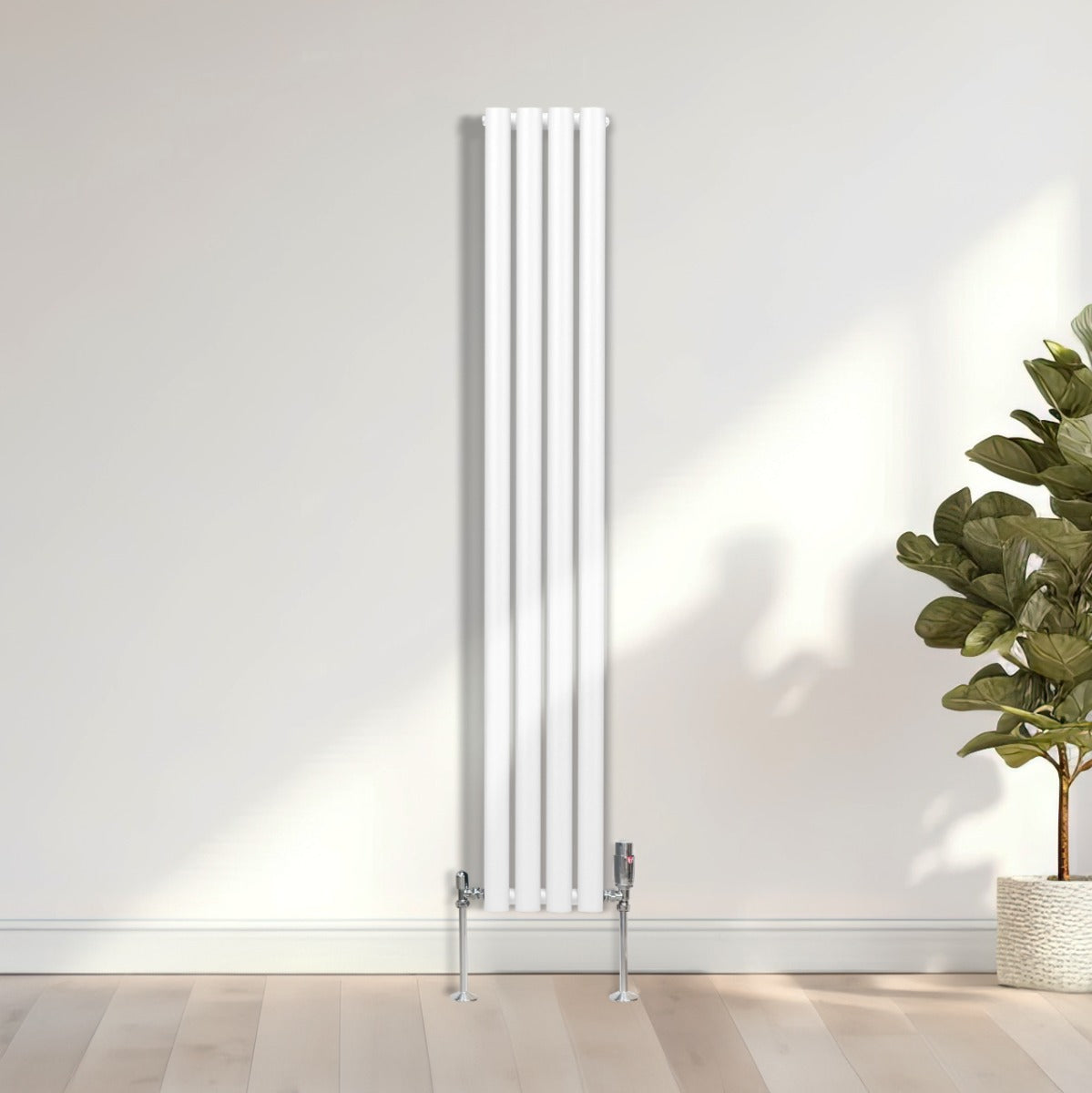 Radiador De Columna Ovalada - 1600mm x 240mm - Blanco & Válvulas Cromadas TRV