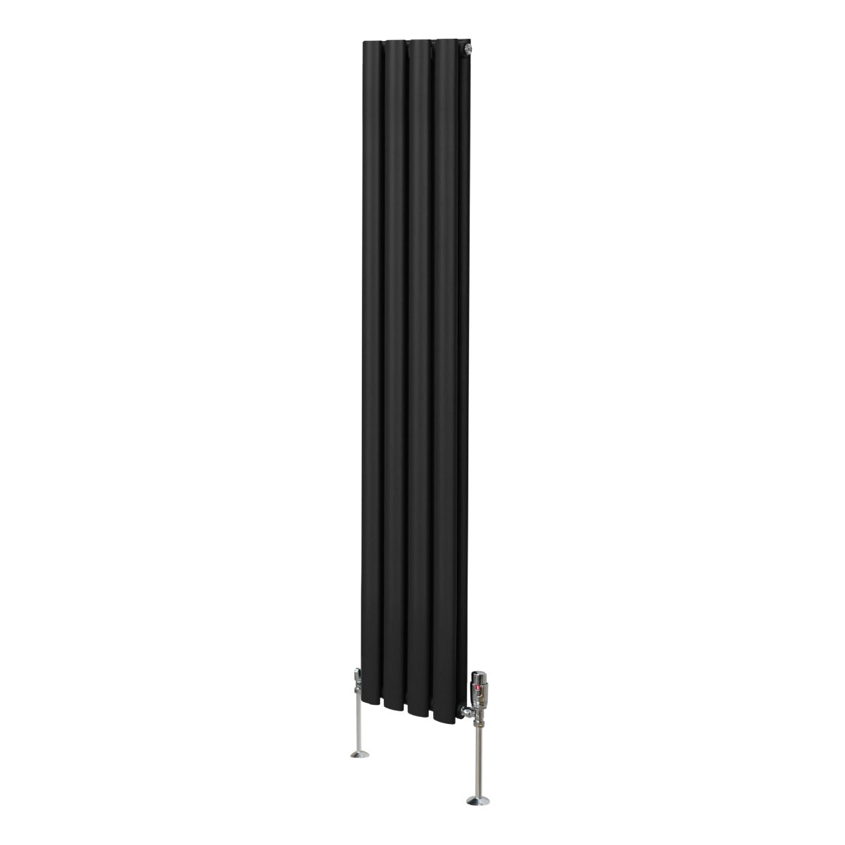 Radiador De Columna Ovalada - 1600mm x 240mm - Negro & Válvulas Cromadas TRV