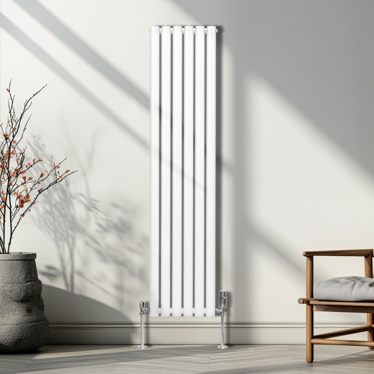 Radiador De Columna Ovalada - 1600mm x 360mm - Blanco & Válvulas Cromadas TRV