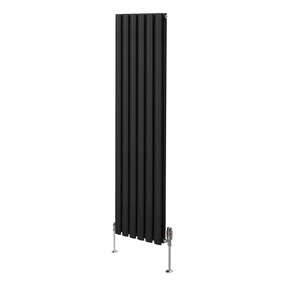 Radiador De Columna Ovalada - 1600mm x 360mm - Negro & Válvulas Cromadas TRV