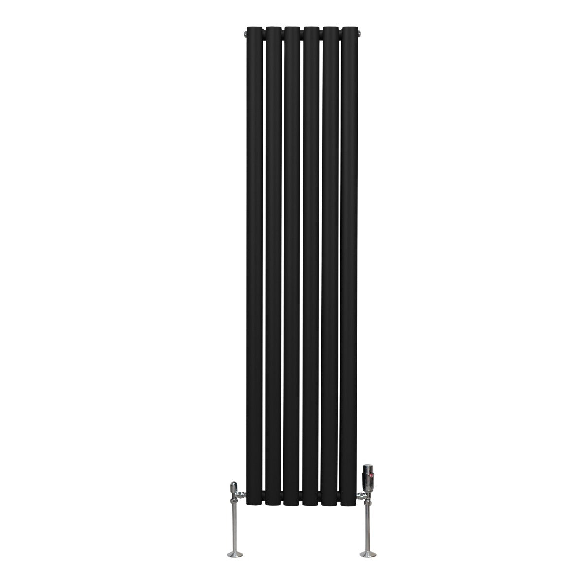 Radiador De Columna Ovalada - 1600mm x 360mm - Negro & Válvulas Cromadas TRV