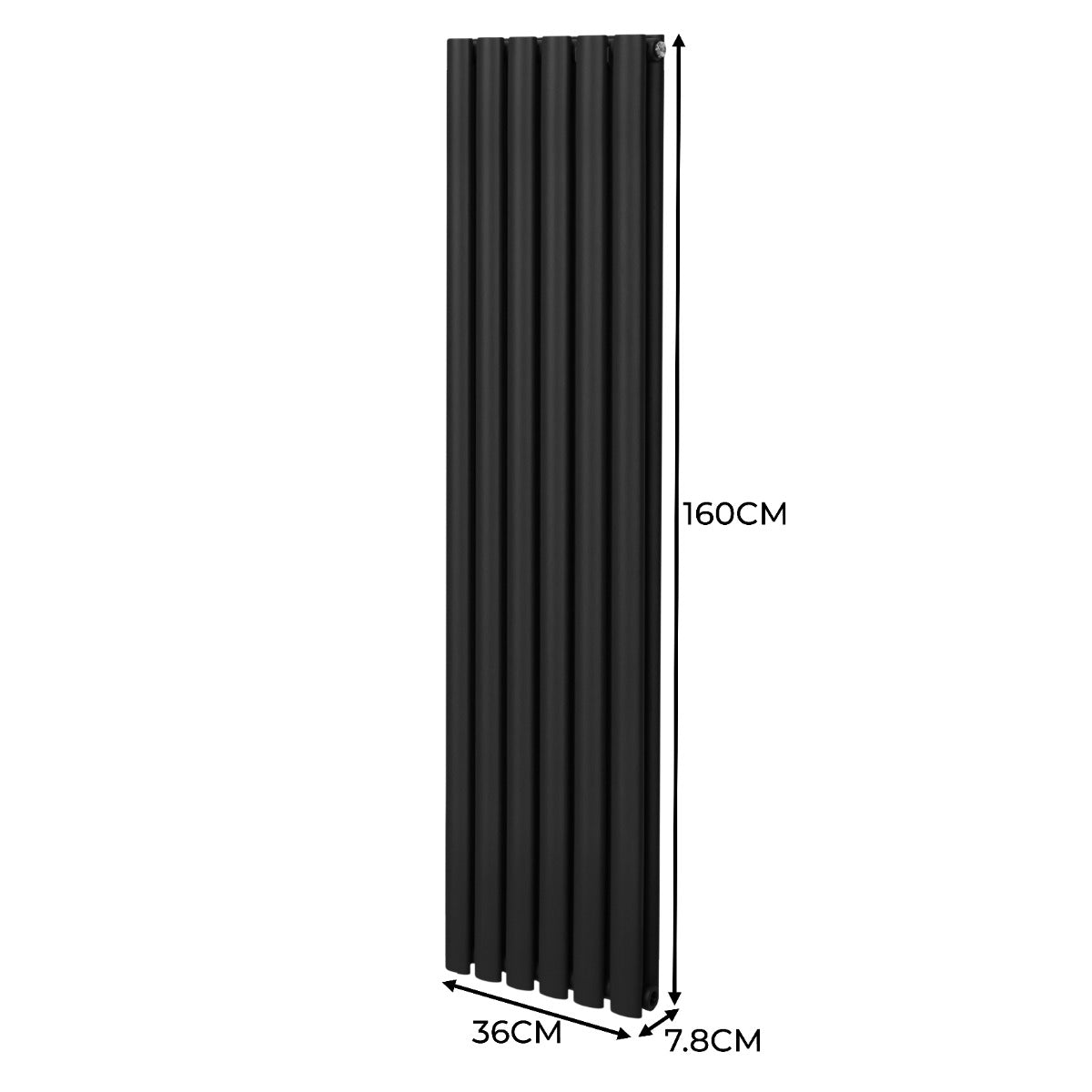 Radiador De Columna Ovalada - 1600mm x 360mm - Negro & Válvulas Cromadas TRV