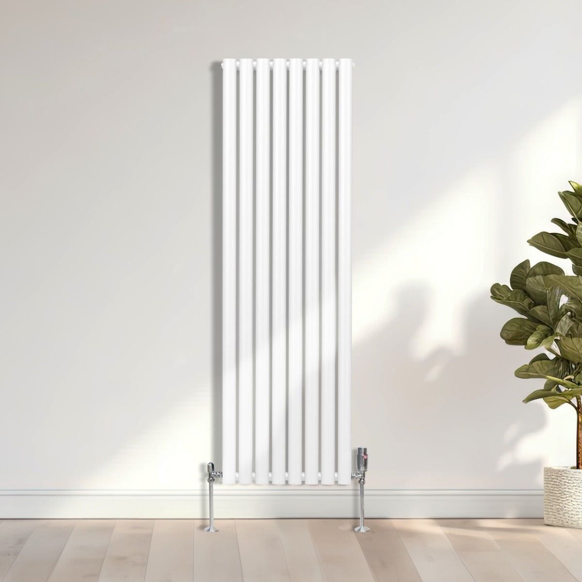 Radiador De Columna Ovalada - 1600mm x 480mm - Blanco & Válvulas Cromadas TRV