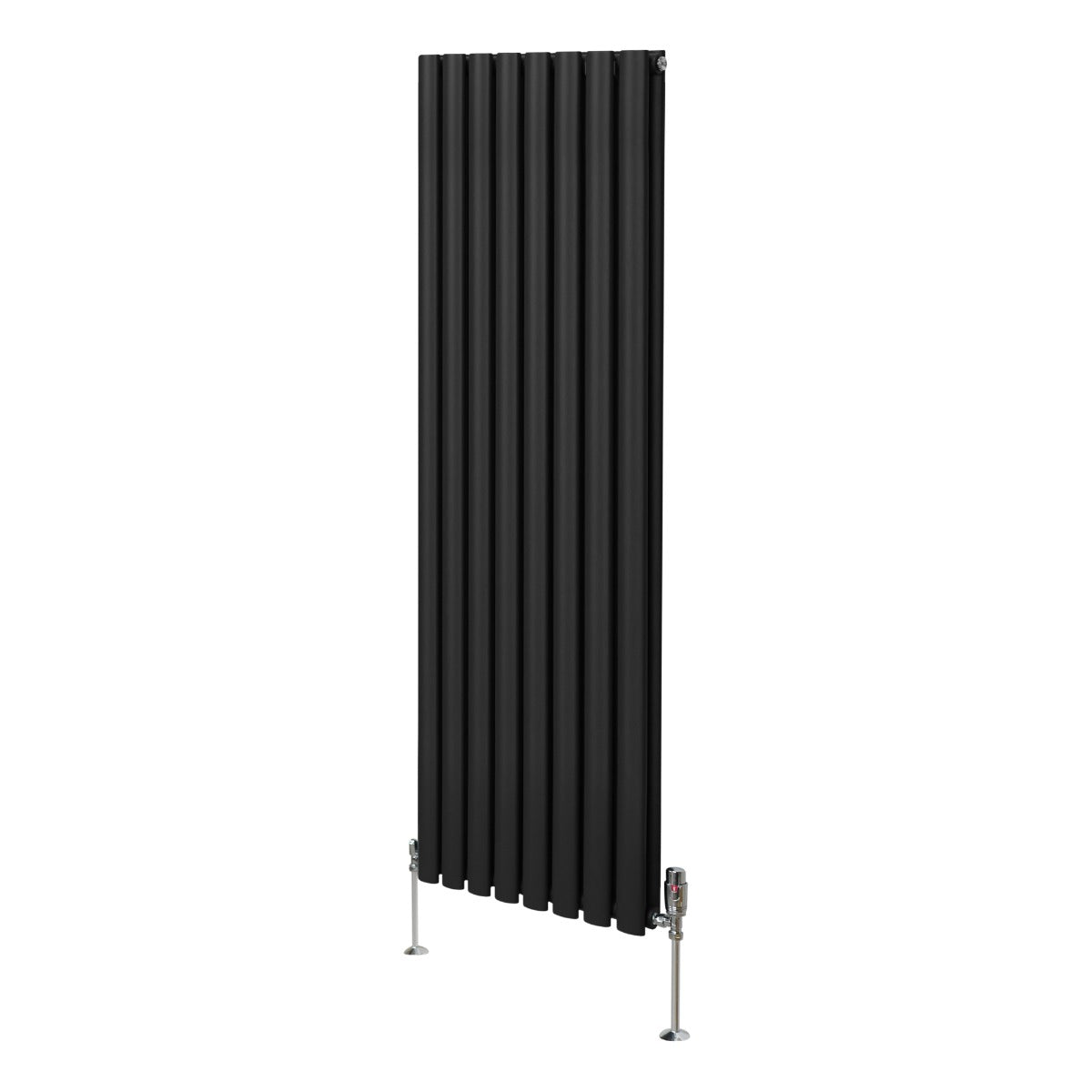 Radiador De Columna Ovalada - 1600mm x 480mm - Negro & Válvulas Cromadas TRV