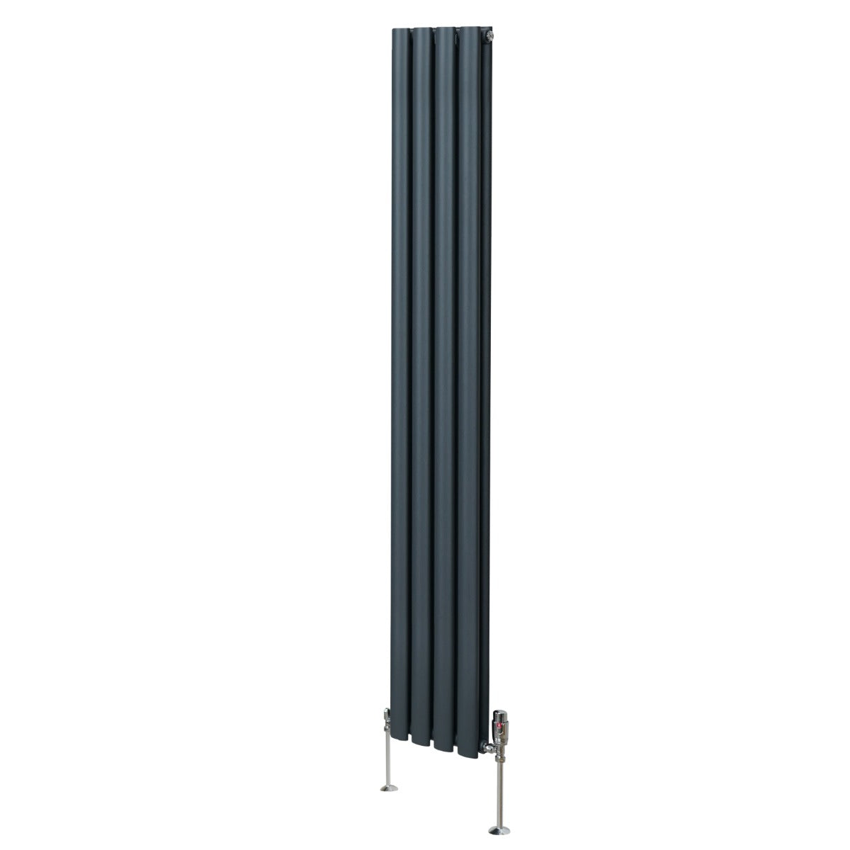 Radiador De Columna Ovalada - 1800mm x 240mm - Gris Antracita & Válvulas Cromadas TRV