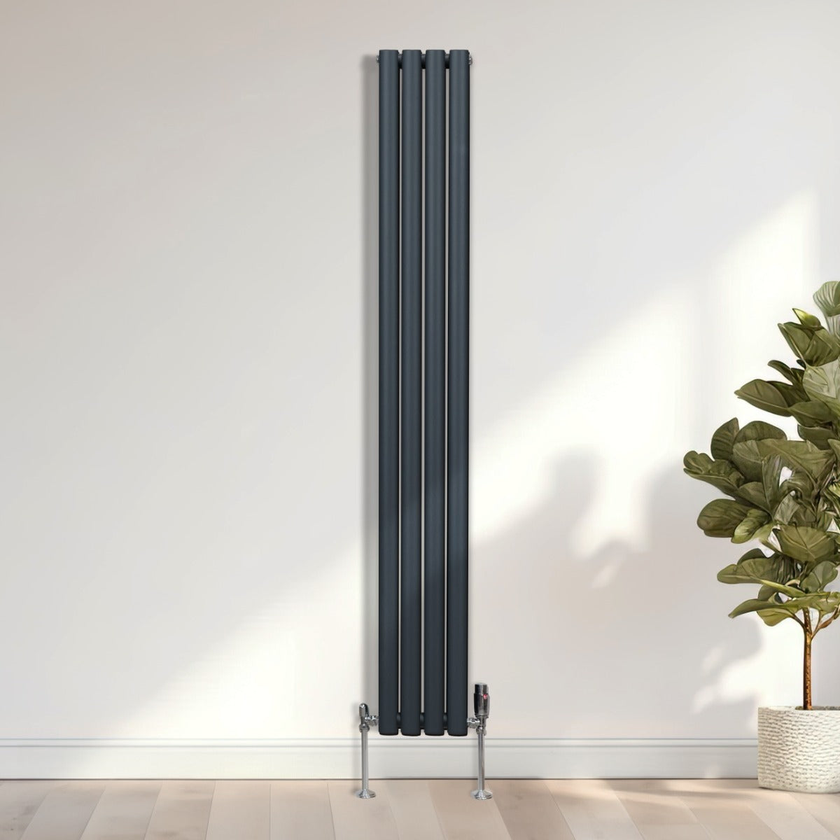 Radiador De Columna Ovalada - 1800mm x 240mm - Gris Antracita & Válvulas Cromadas TRV