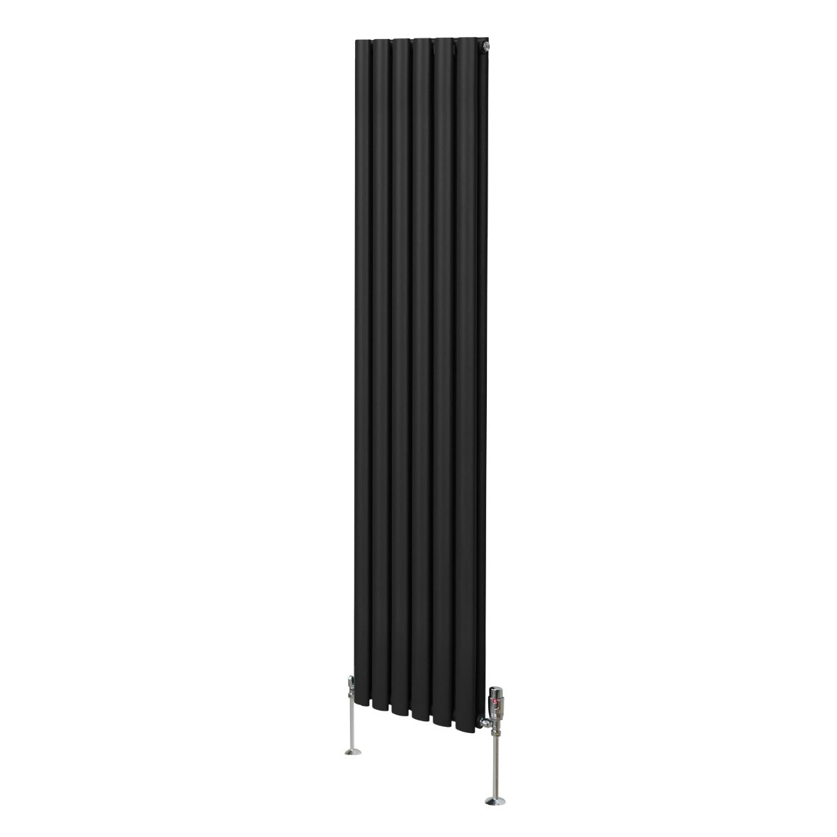 Radiador De Columna Ovalada - 1800mm x 360mm - Negro & Válvulas Cromadas TRV