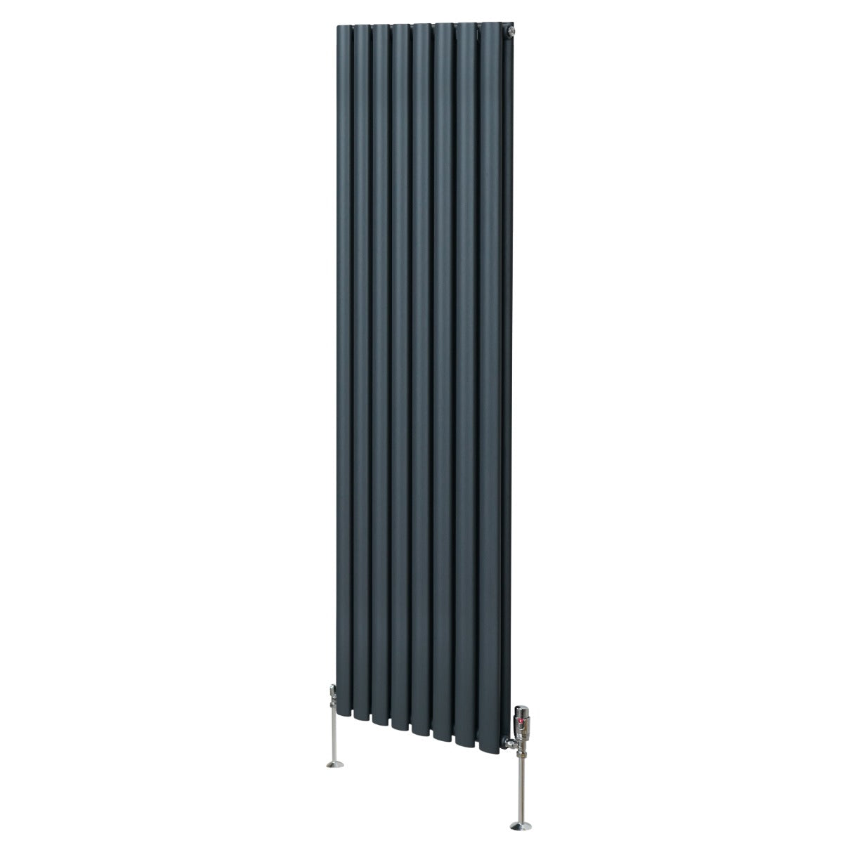 Radiador De Columna Ovalada - 1800mm x 480mm - Gris Antracita & Válvulas Cromadas TRV