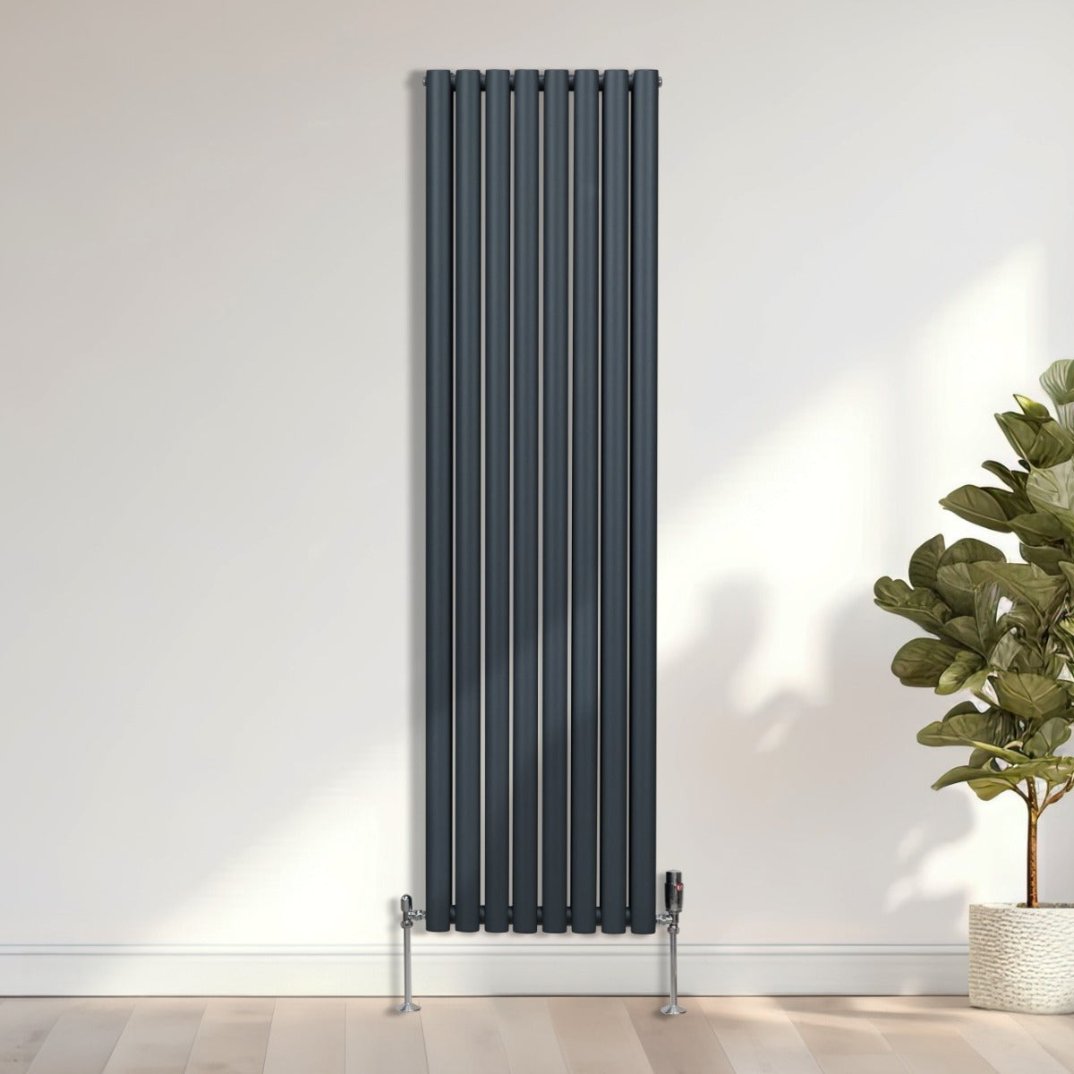 Radiador De Columna Ovalada - 1800mm x 480mm - Gris Antracita & Válvulas Cromadas TRV