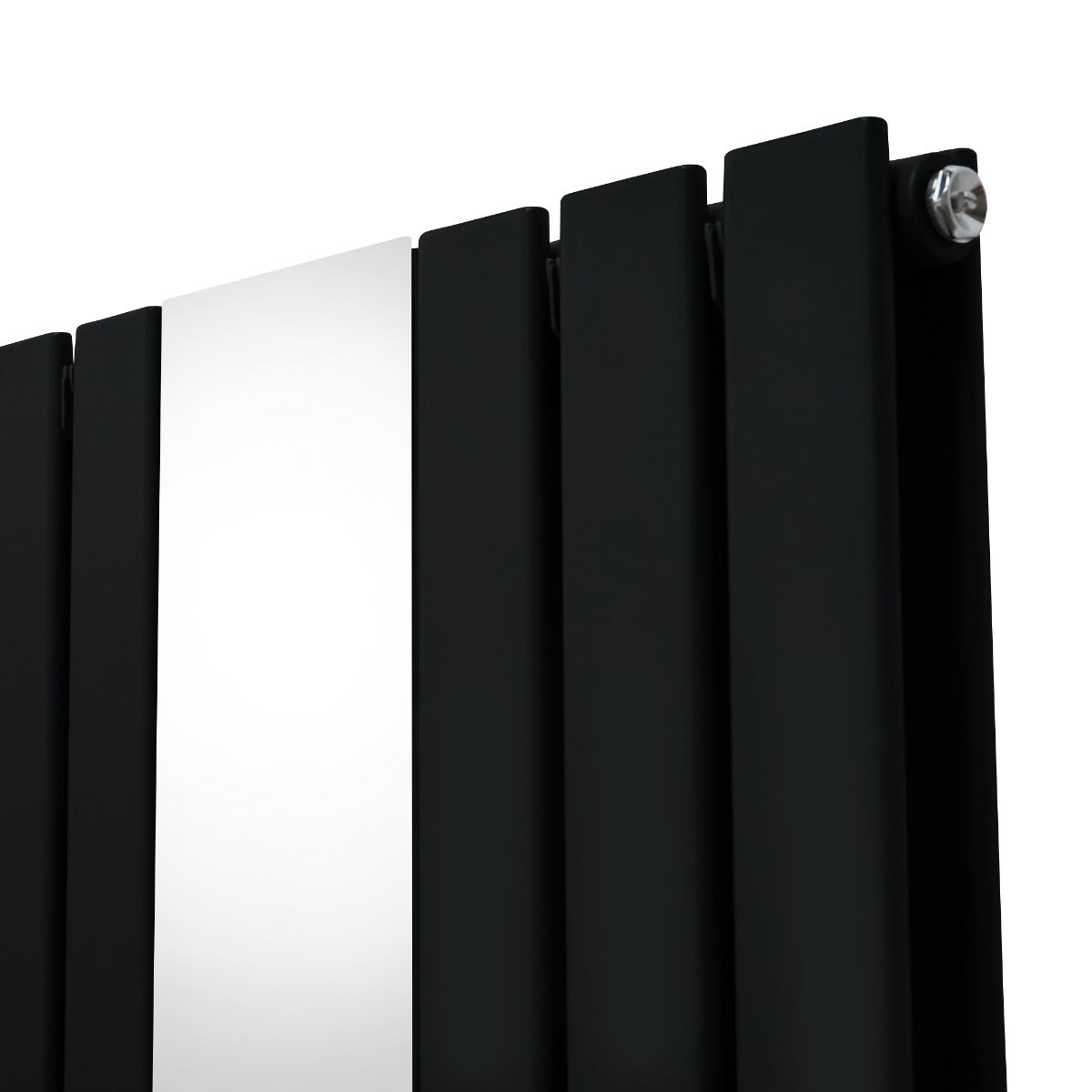 Radiador Plano con Espejo y Válvulas Cromadas TVR - 1800 mm x 425 mm - Negro
