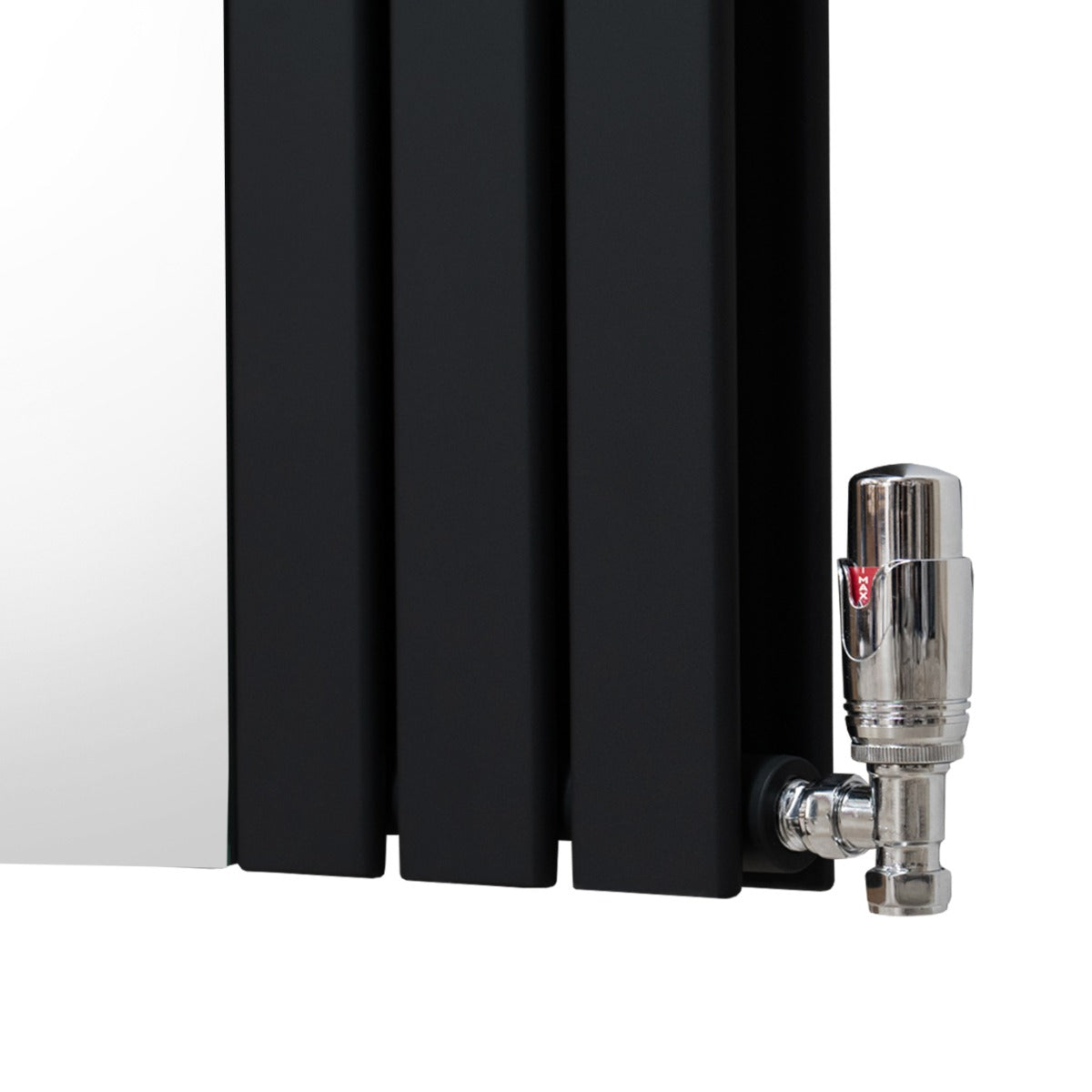 Radiador Plano con Espejo y Válvulas Cromadas TVR - 1800 mm x 425 mm - Negro