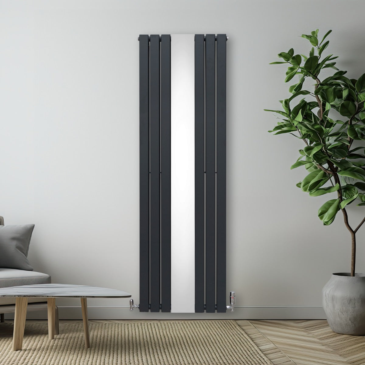 Radiador Plano con Espejo y Válvulas Cromadas TVR - 1800 mm x 565 mm - Gris Antracita