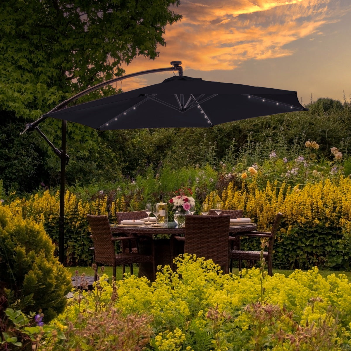 Sombrilla Voladiza de 3m con Luces LED - Negro