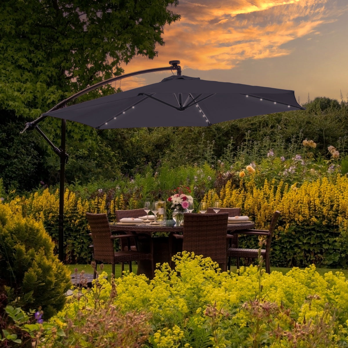 Sombrilla Voladiza de 3m con Luces LED - Gris