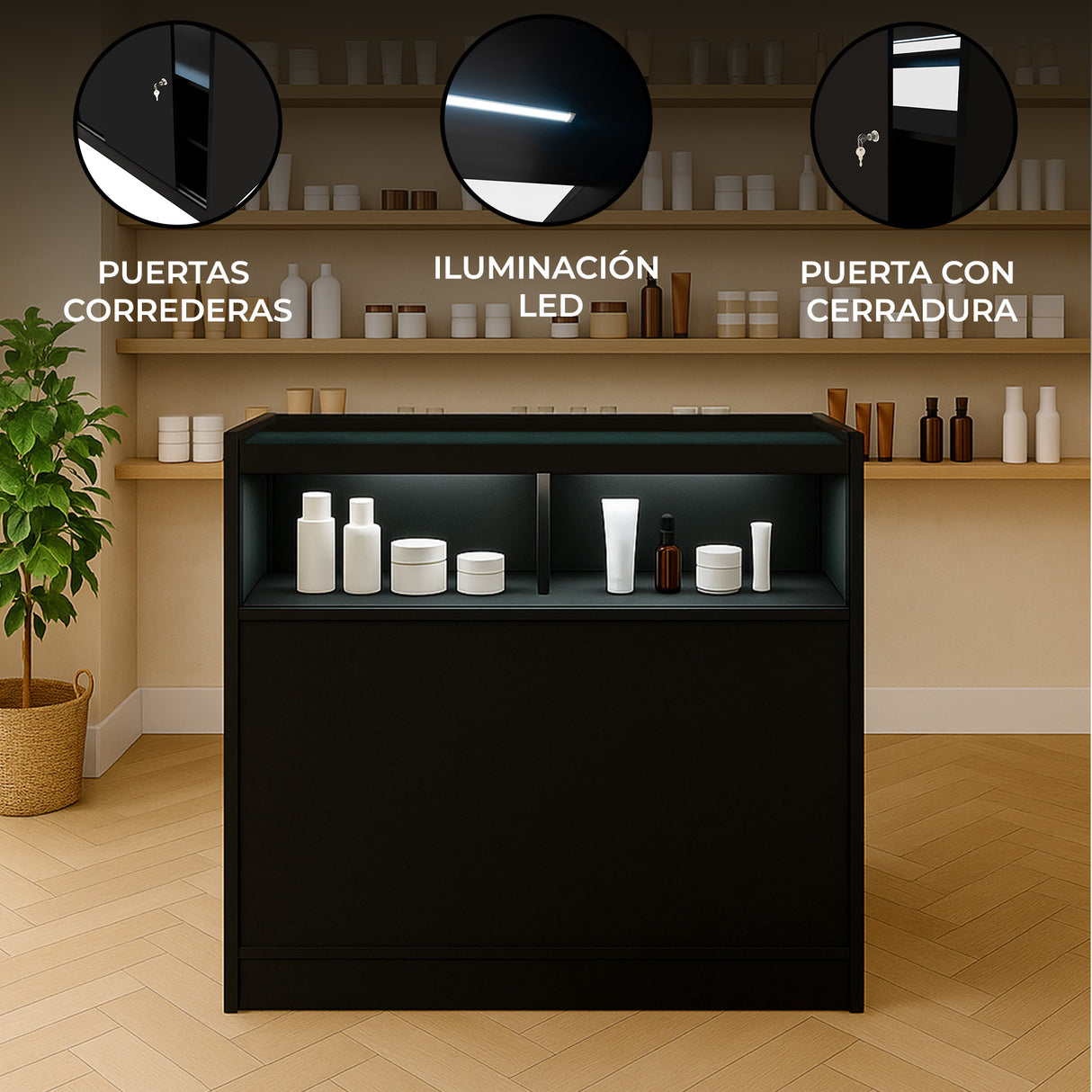 Mostrador Comercial con Luz LED B900 – Negro