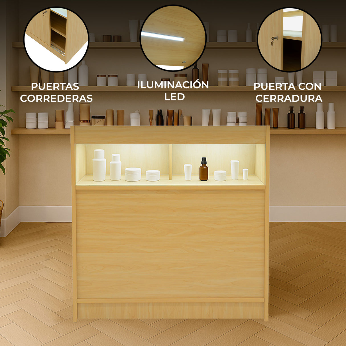 Mostrador Comercial con Luz LED B900 – Arce