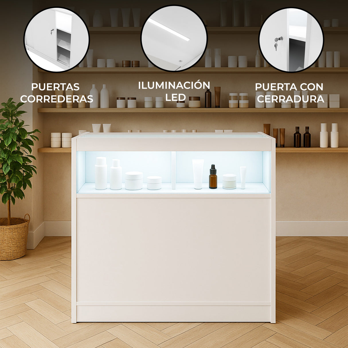 Mostrador Comercial con Luz LED B900 – Blanco