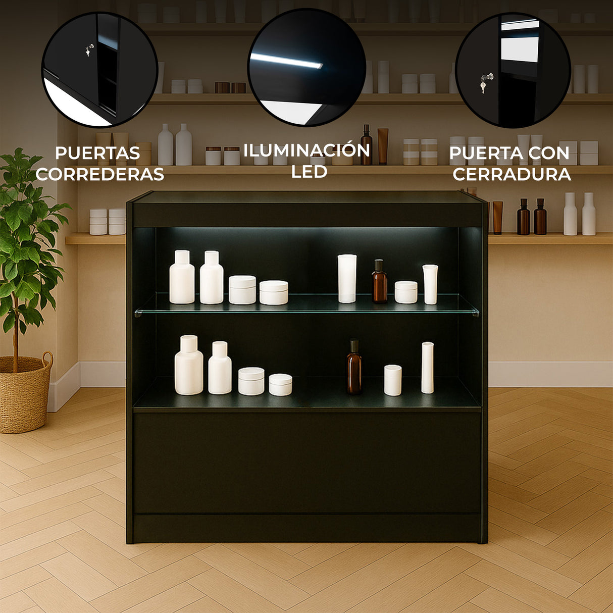 Mostrador Comercial con Luz LED C900 – Negro