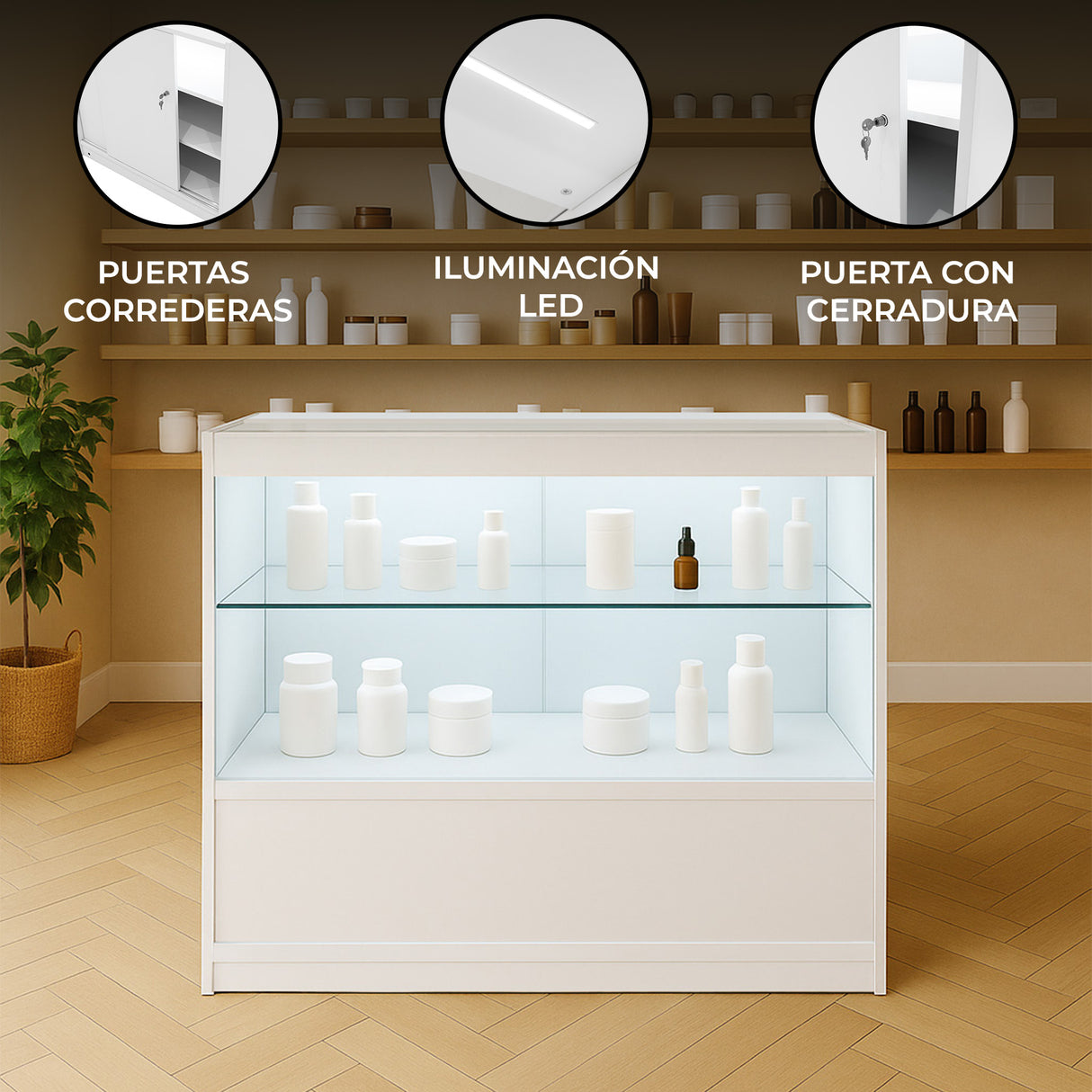 Mostrador Comercial con Luz LED C900 – Blanco