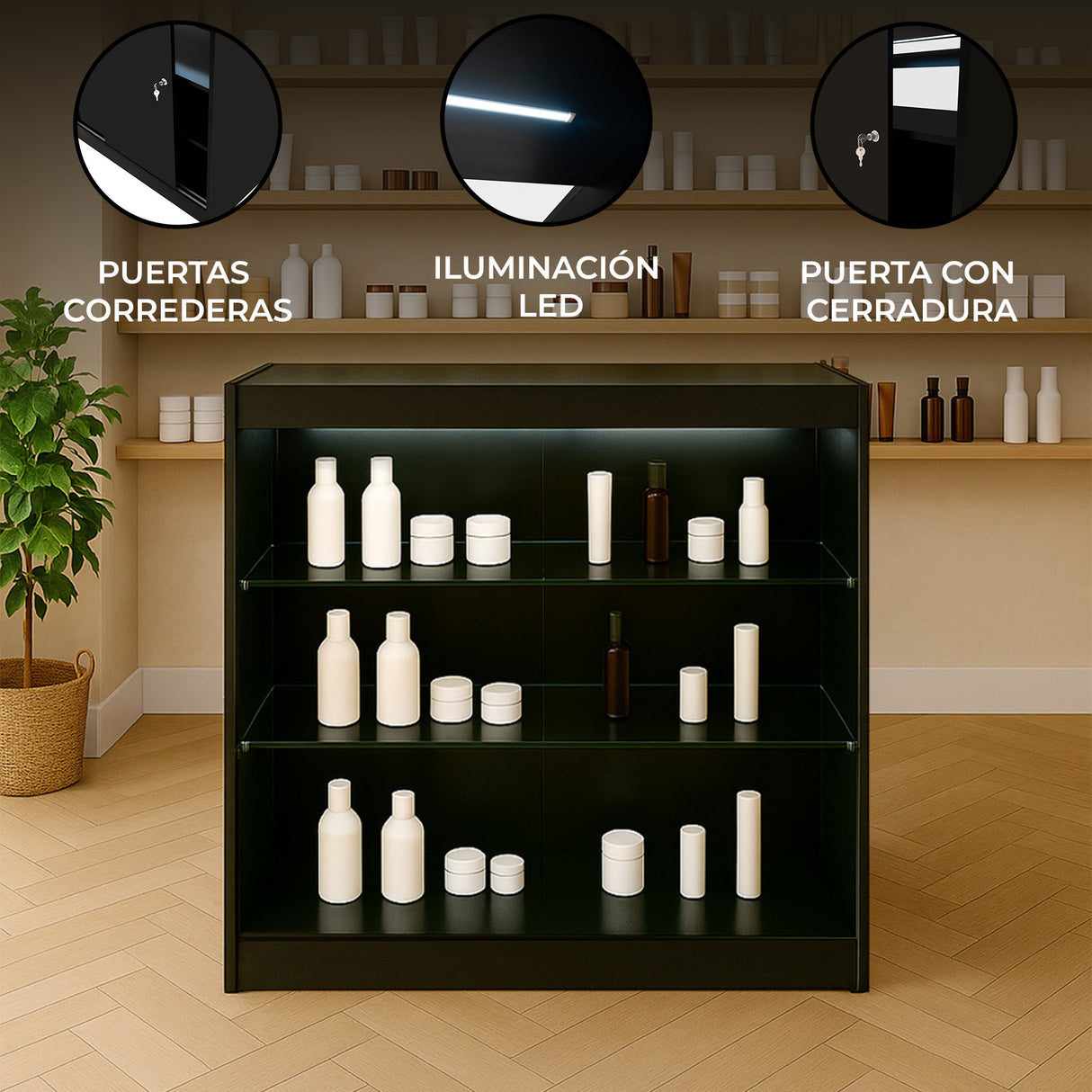 Mostrador Comercial con Luz LED K900 – Negro