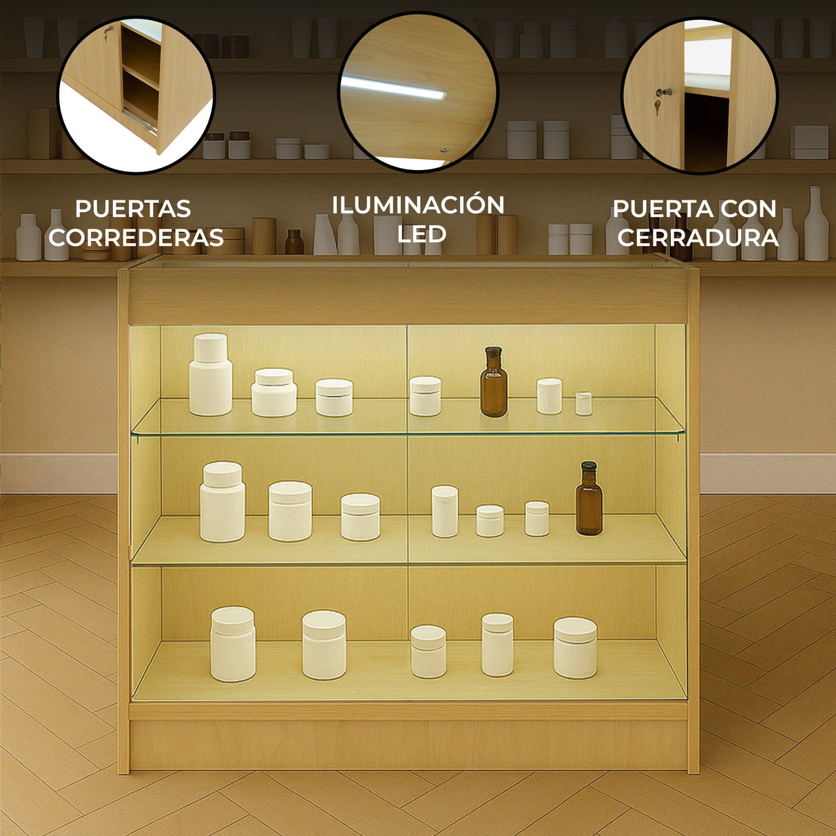 Mostrador Comercial con Luz LED K900 – Arce