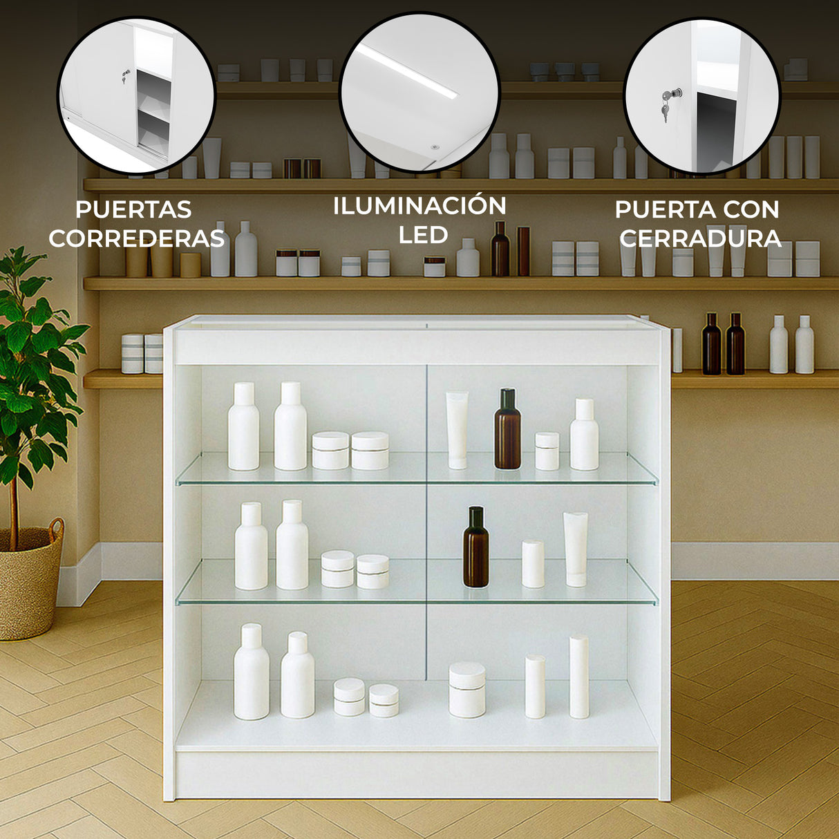 Mostrador Comercial con Luz LED K900 – Blanco
