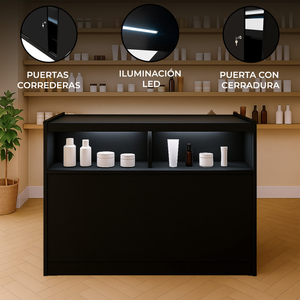 Mostrador Comercial con Luz LED B1200 – Negro