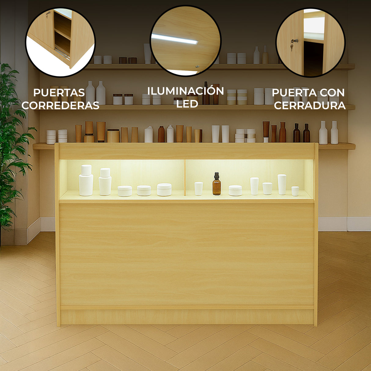 Mostrador Comercial con Luz LED B1200 – Arce