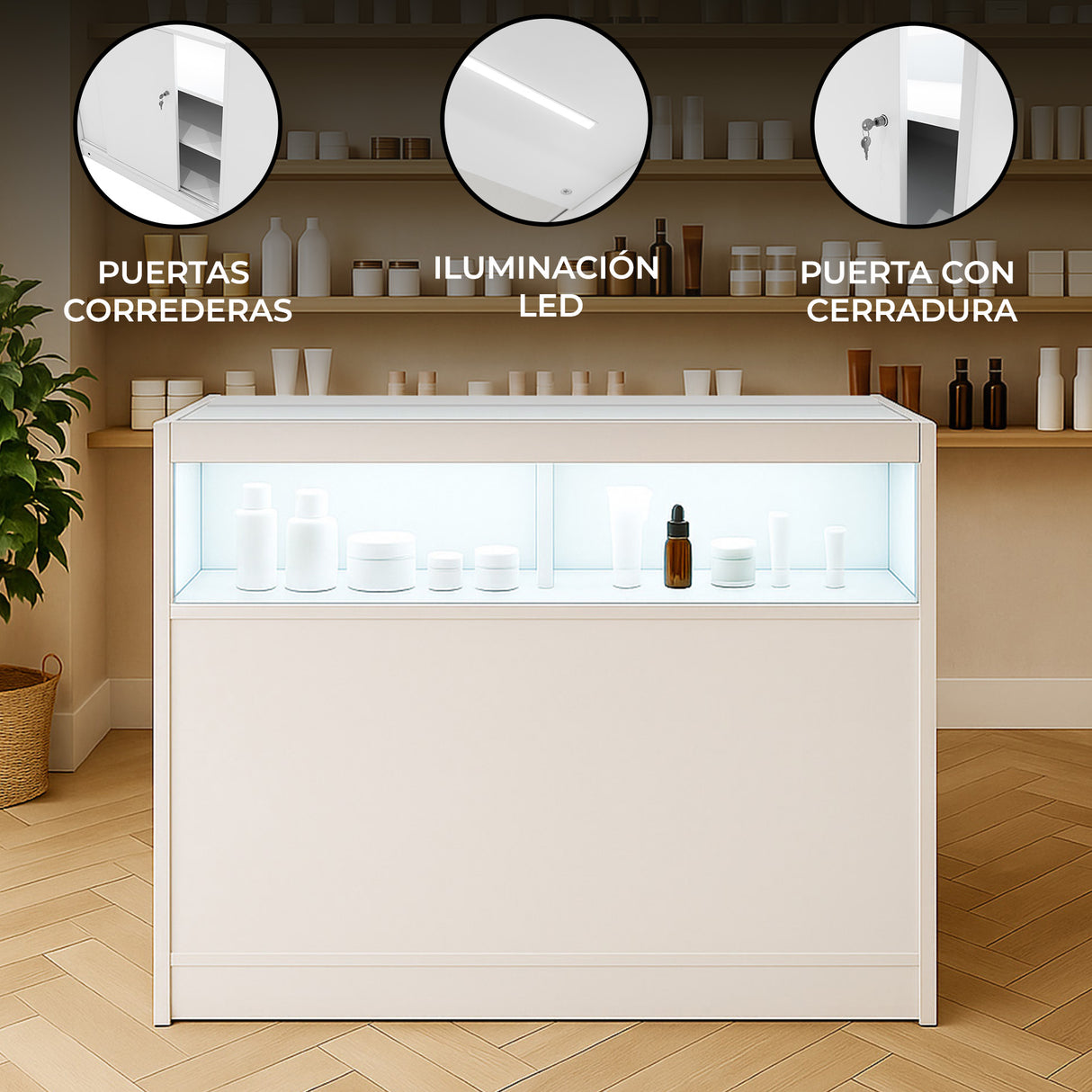 Mostrador Comercial con Luz LED B1200 – Blanco