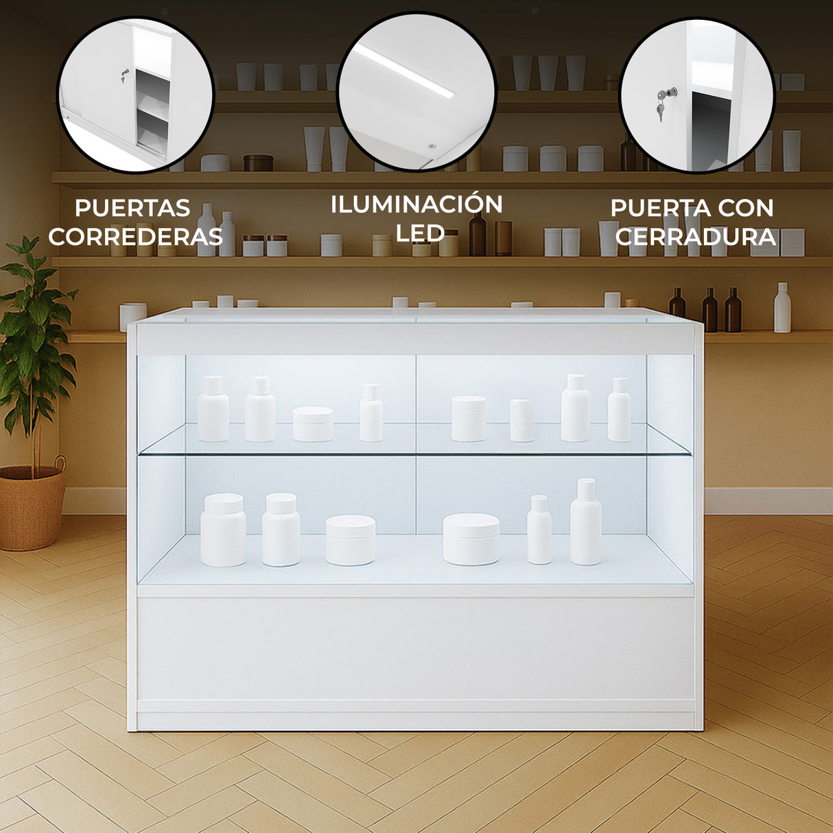 Mostrador Comercial con Luz LED C1200 – Blanco