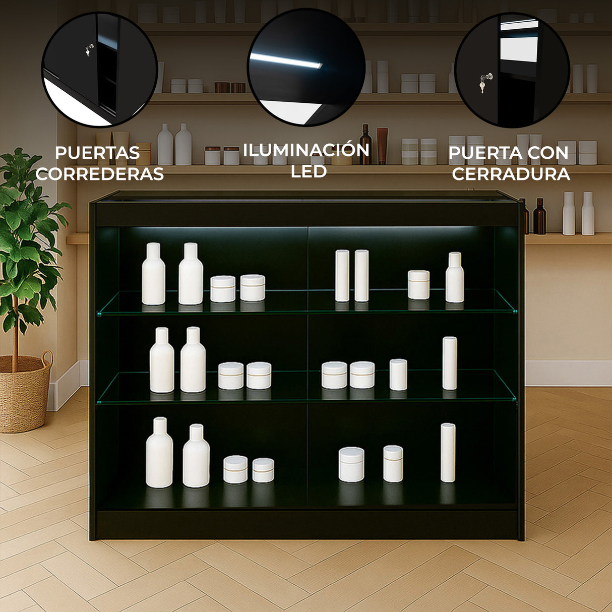 Mostrador Comercial con Luz LED K1200 – Negro