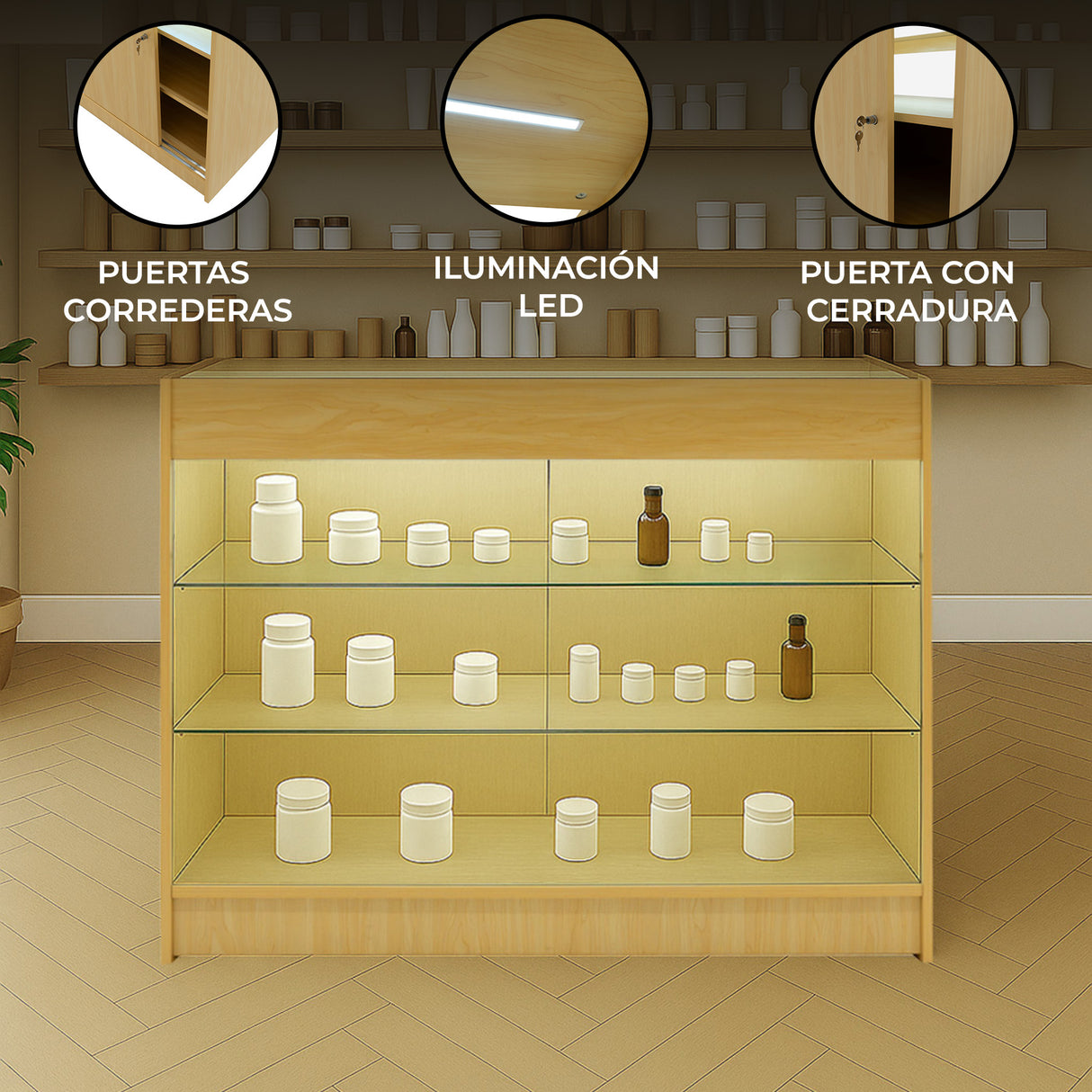 Mostrador Comercial con Luz LED K1200 – Arce