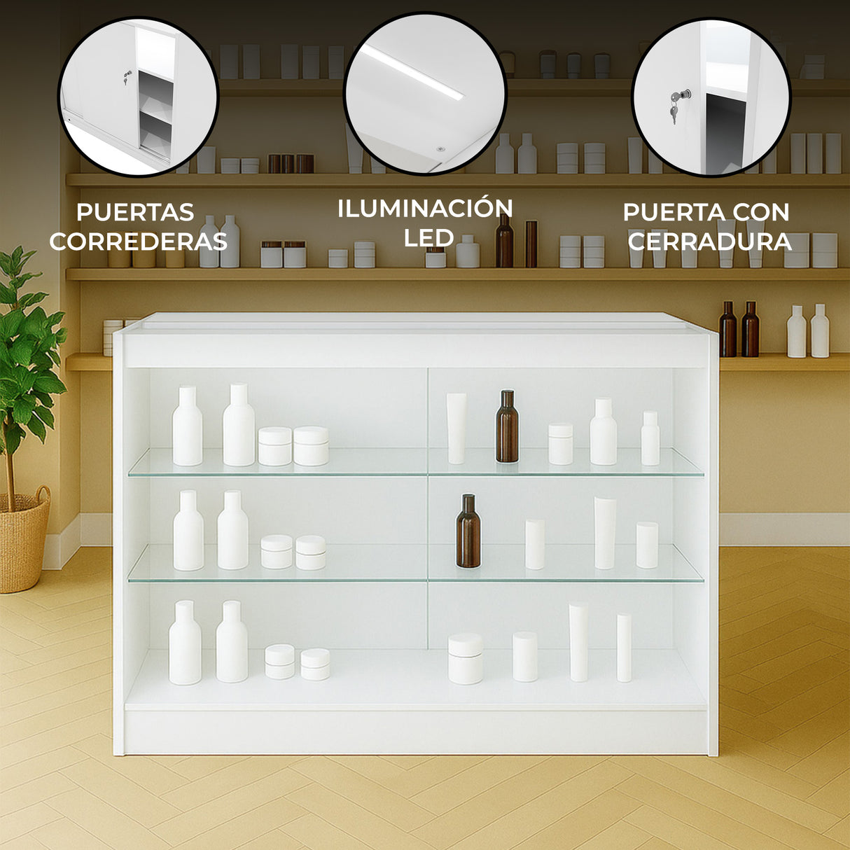 Mostrador Comercial con Luz LED K1200 – Blanco