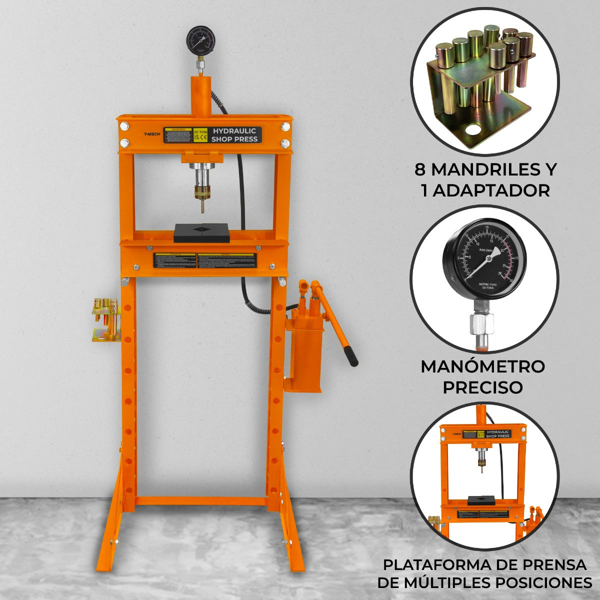 Prensa Hidraúlica de Taller con Manómetro – 20 Toneladas