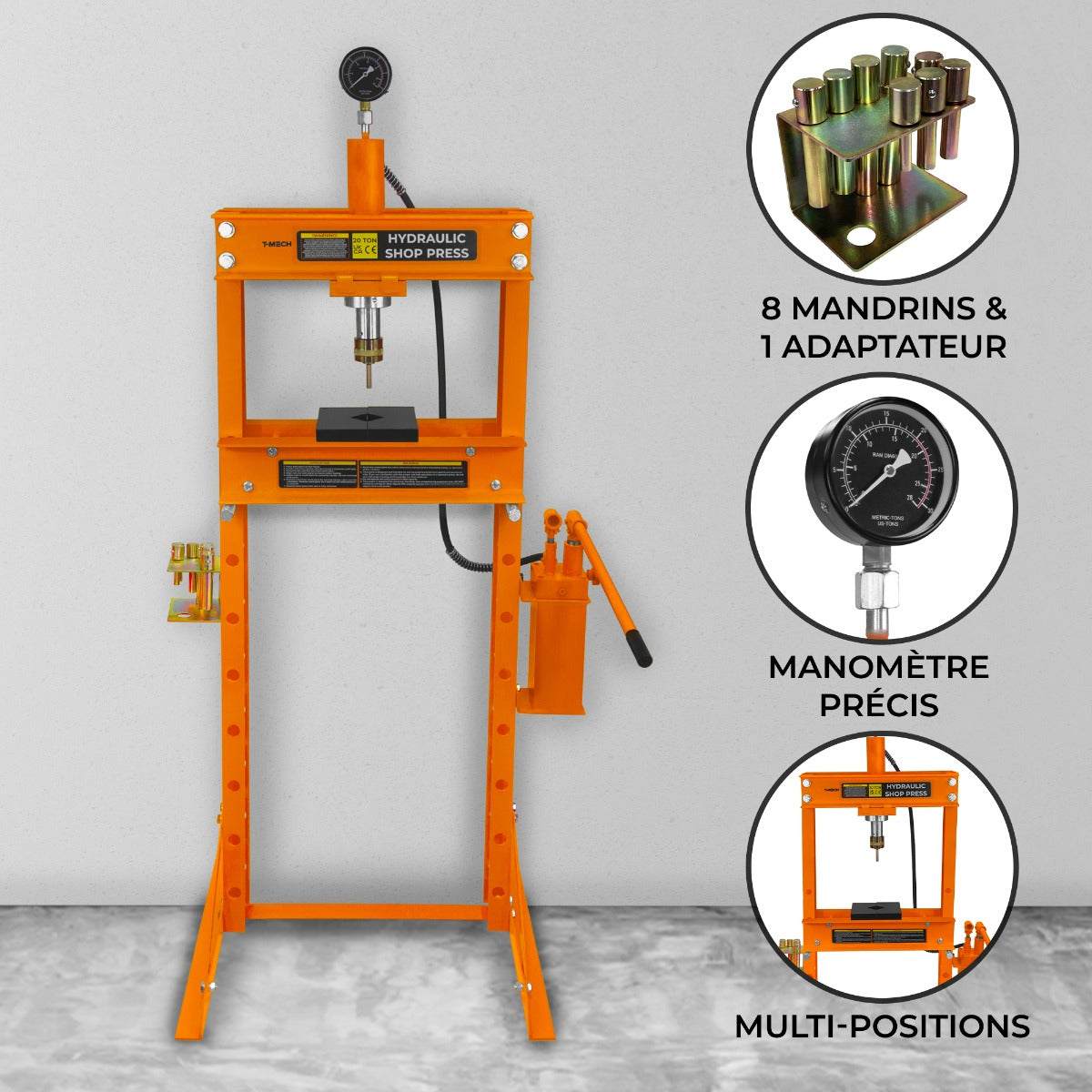 Prensa Hidraúlica de Taller con Manómetro – 20 Toneladas