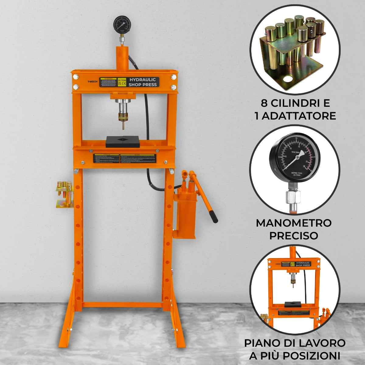 Prensa Hidraúlica de Taller con Manómetro – 20 Toneladas