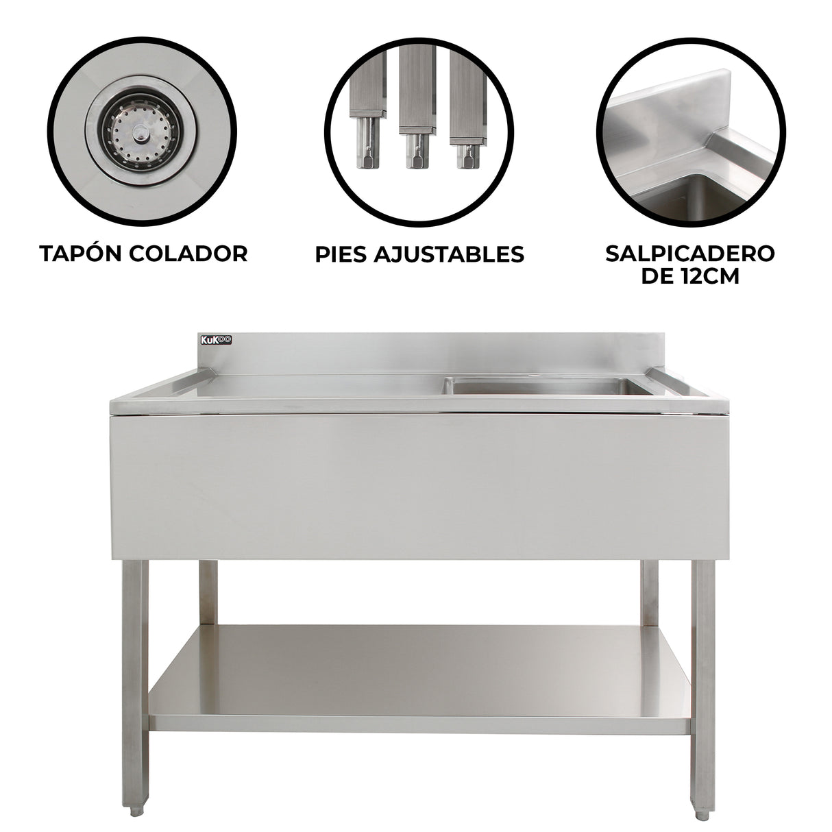 KuKoo Fregadero de Cocina de Acero Inoxidable – Escurridor a la Izquierda