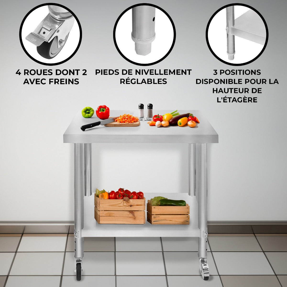 KuKoo Mesa de Trabajo de Cocina – 76cm x 45cm x 86cm